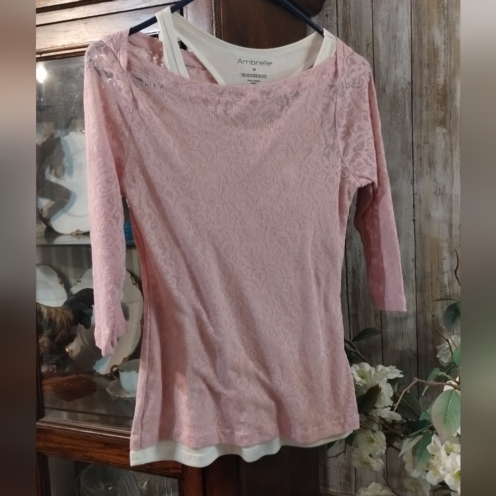 Ambrielle Soft Pink Lace Blouse (M)
